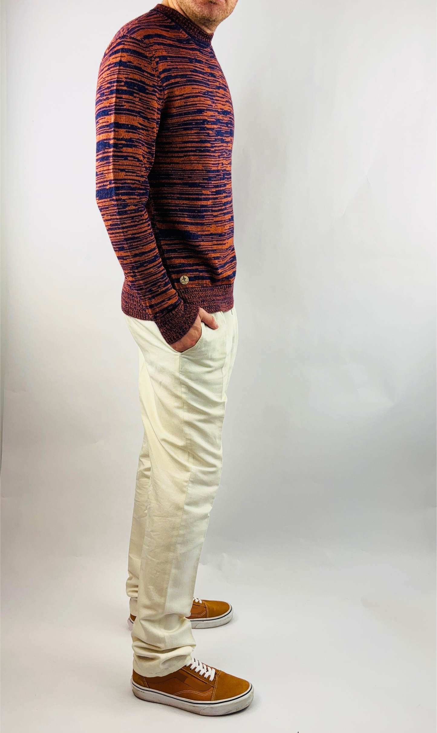 Pullover Slim Fit in Orange/Lila Rundhalsausschnitt