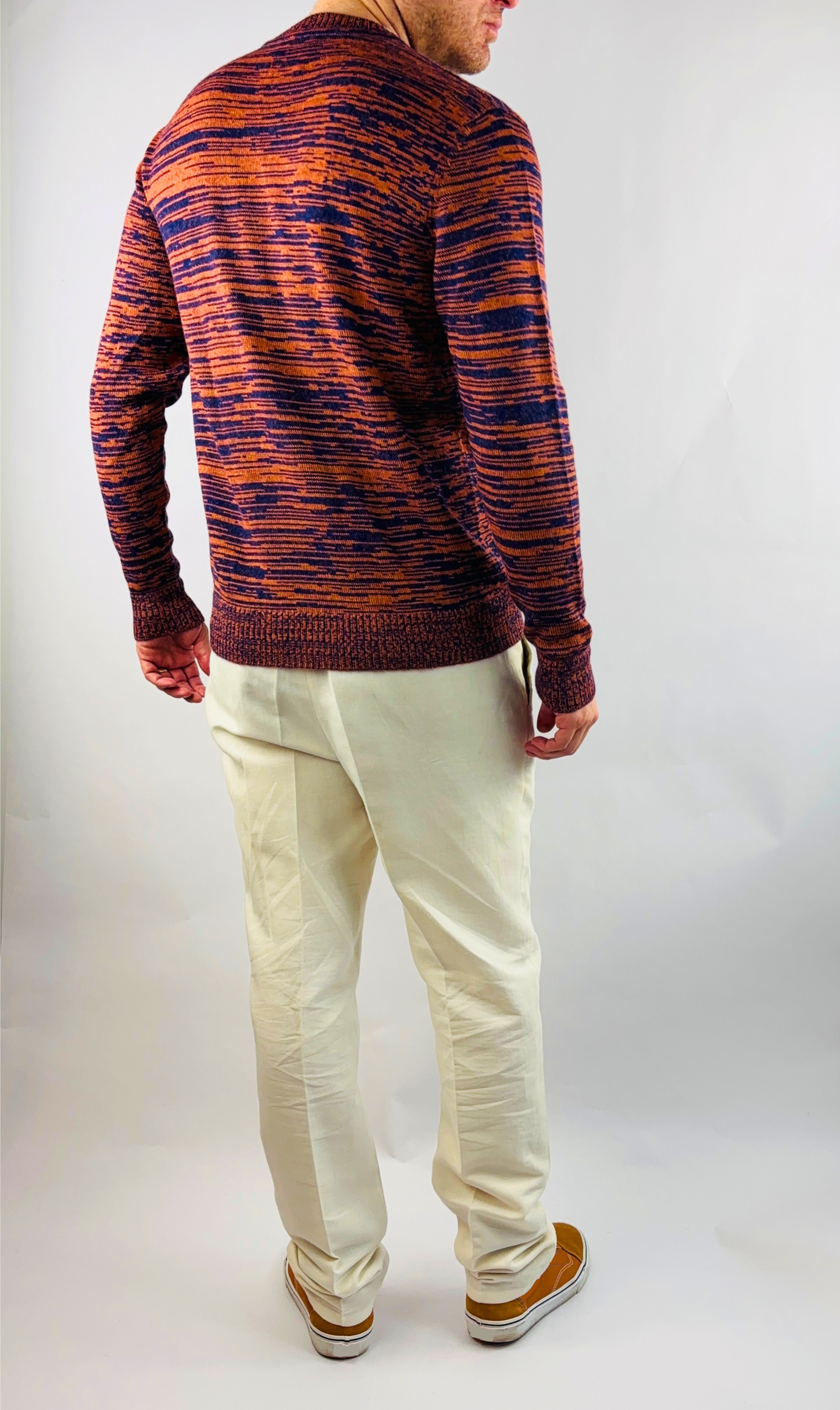 Pullover Slim Fit in Orange/Lila Rundhalsausschnitt