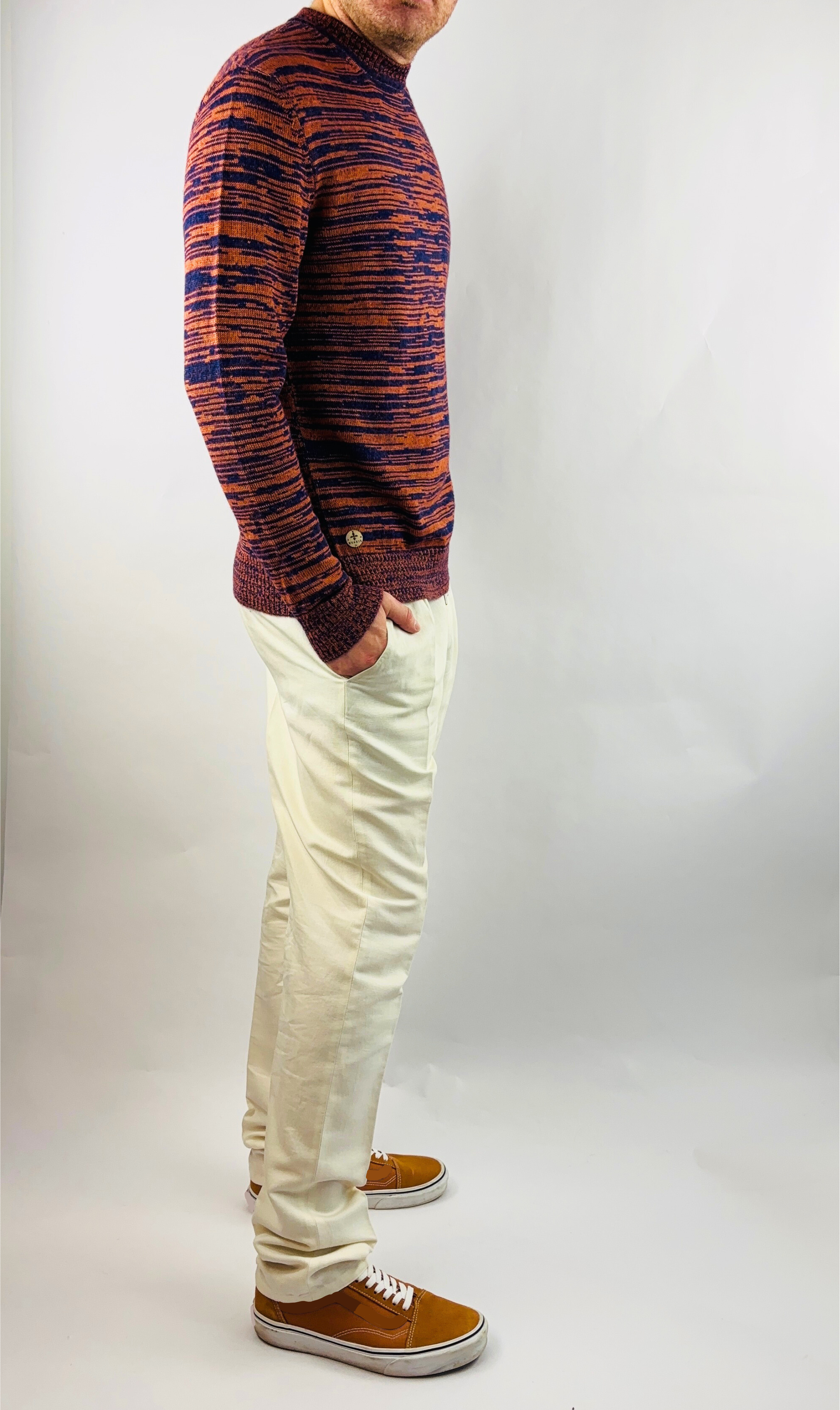 Slim Fit Sweater in Orange/Purple Round Neck