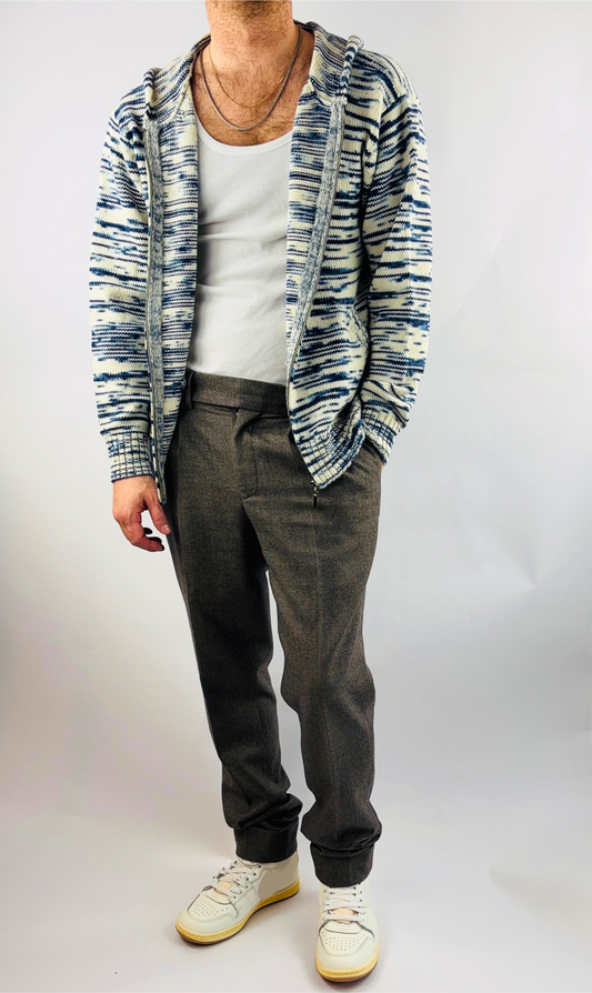 Hoodie Regular Fit in Blau/Weiß mit Kapuze und Zipper